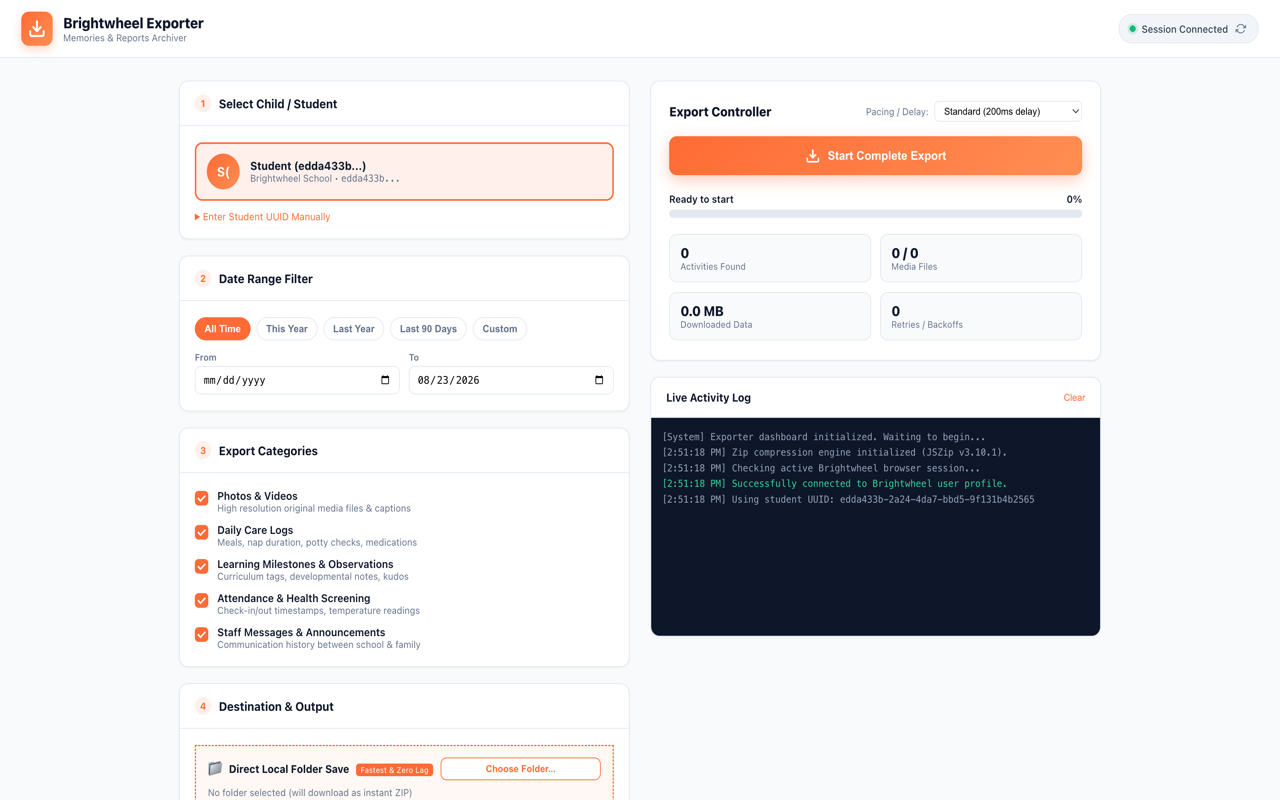 Brightwheel Exporter Dashboard Preview